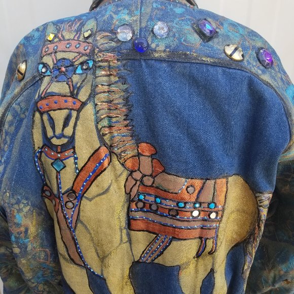 Hand Painted Denim Jacket Horse NYC 80s Vintage XL - Picture 8 of 8